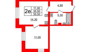 Квартира в ЖК 'Цивилизация', 1 комнатная, 35.5 м², 1 этаж