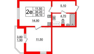 Квартира в ЖК 'Цивилизация', 1 комнатная, 38.1 м², 25 этаж