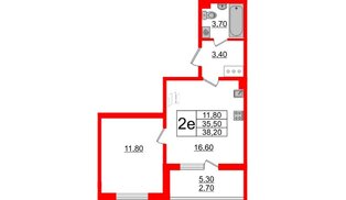 Квартира в ЖК 'Цивилизация', 1 комнатная, 38.2 м², 3 этаж