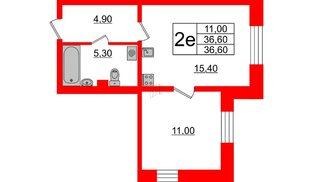 Квартира в ЖК 'Цивилизация', 1 комнатная, 36.6 м², 1 этаж