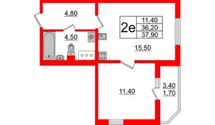 Квартира в ЖК 'Цивилизация', 1 комнатная, 37.9 м², 2 этаж