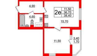 Квартира в ЖК 'Цивилизация', 1 комнатная, 38.4 м², 5 этаж