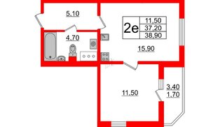 Квартира в ЖК 'Цивилизация', 1 комнатная, 38.9 м², 9 этаж
