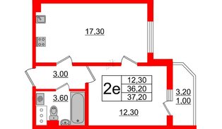 Квартира в ЖК 'Цивилизация', 1 комнатная, 37.2 м², 17 этаж