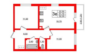 Квартира в ЖК 'Заповедный парк', 2 комнатная, 51.9 м², 6 этаж