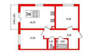 Квартира в ЖК 'Заповедный парк', 2 комнатная, 53.2 м², 2 этаж