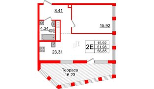 Квартира в ЖК Glorax Premium Василеостровский, 1 комнатная, 56.85 м², 18 этаж