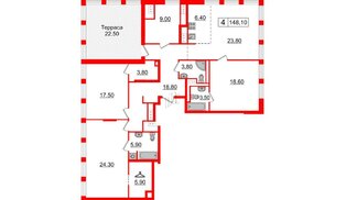 Квартира в ЖК Glorax Premium Василеостровский, 4 комнатная, 148.1 м², 19 этаж
