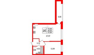 Квартира в ЖК Аквилон Leaves, 1 комнатная, 51.84 м², 12 этаж