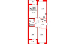 Квартира в ЖК Аквилон Leaves, 3 комнатная, 83.92 м², 2 этаж