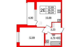 Квартира в ЖК Аквилон Leaves, 1 комнатная, 39.04 м², 5 этаж