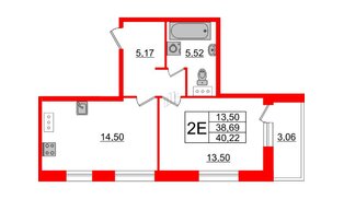Квартира в ЖК Аквилон Leaves, 1 комнатная, 40.22 м², 4 этаж