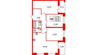 Квартира в ЖК Аквилон Leaves, 3 комнатная, 83.39 м², 2 этаж