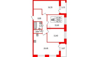 Квартира в ЖК Аквилон Leaves, 3 комнатная, 82.72 м², 4 этаж