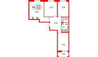 Квартира в ЖК Аквилон Leaves, 3 комнатная, 84.82 м², 2 этаж