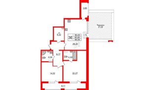 Квартира в ЖК «Аквилон Ливз», 2 комнатная, 93.6 м², 10 этаж