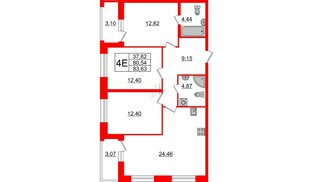 Квартира в ЖК Аквилон Leaves, 3 комнатная, 83.63 м², 2 этаж