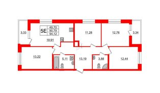 Квартира в ЖК Аквилон Leaves, 4 комнатная, 94.12 м², 2 этаж