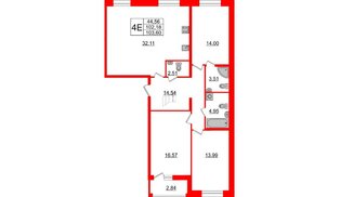 Квартира в ЖК Аквилон Leaves, 3 комнатная, 103.6 м², 2 этаж