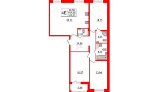 Квартира в ЖК Аквилон Leaves, 3 комнатная, 103.01 м², 4 этаж