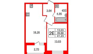 Квартира в ЖК Аквилон Leaves, 1 комнатная, 41.23 м², 2 этаж