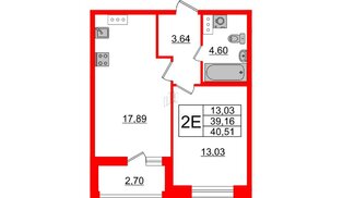 Квартира в ЖК Аквилон Leaves, 1 комнатная, 40.51 м², 3 этаж