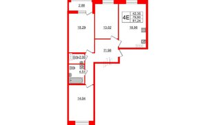 Квартира в ЖК Аквилон Leaves, 3 комнатная, 81.24 м², 3 этаж