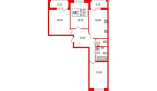 Квартира в ЖК Аквилон Leaves, 3 комнатная, 80.61 м², 2 этаж