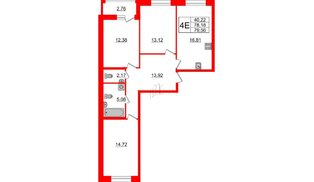 Квартира в ЖК Аквилон Leaves, 3 комнатная, 79.56 м², 2 этаж