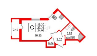 Квартира в ЖК Белевский клуб, студия, 23.33 м², 5 этаж