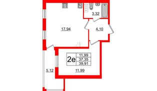 Квартира в ЖК Белевский клуб, 1 комнатная, 39.91 м², 4 этаж
