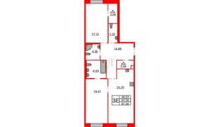 Квартира в ЖК Северная корона, 2 комнатная, 97.56 м², 2 этаж
