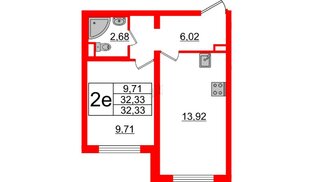 Квартира в ЖК Ручьи 2, 1 комнатная, 32.33 м², 1 этаж