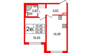Квартира в ЖК Ручьи 2, 1 комнатная, 33.38 м², 21 этаж