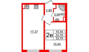 Квартира в ЖК Ручьи 2, 1 комнатная, 33.7 м², 21 этаж