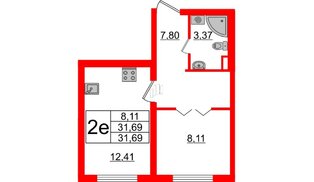 Квартира в ЖК Ручьи 2, 1 комнатная, 31.69 м², 1 этаж