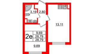 Квартира в ЖК Ручьи 2, 1 комнатная, 28.79 м², 1 этаж