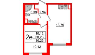 Квартира в ЖК Ручьи 2, 1 комнатная, 30.23 м², 21 этаж