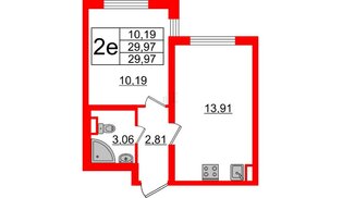 Квартира в ЖК Ручьи 2, 1 комнатная, 29.97 м², 1 этаж