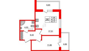 Апартаменты в ЖК Берег. Курортный, 1 комнатные, 43.77 м², 5 этаж