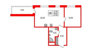 Апартаменты в ЖК Берег. Курортный, 1 комнатные, 47.62 м², 2 этаж