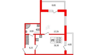 Апартаменты в ЖК Берег. Курортный, 1 комнатные, 50.99 м², 2 этаж