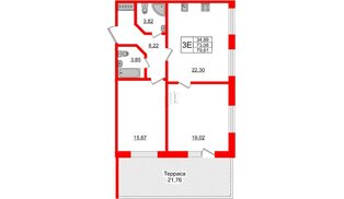Апартаменты в ЖК Берег. Курортный, 2 комнатные, 79.61 м², 1 этаж