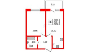 Апартаменты в ЖК Берег. Курортный, 1 комнатные, 46.62 м², 2 этаж