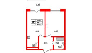 Апартаменты в ЖК Берег. Курортный, 1 комнатные, 45.69 м², 2 этаж