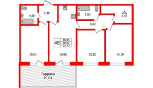 Апартаменты в ЖК Берег. Курортный, 3 комнатные, 93.73 м², 1 этаж