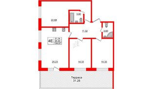 Апартаменты в ЖК Берег. Курортный, 3 комнатные, 104.87 м², 1 этаж