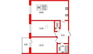 Апартаменты в ЖК Берег. Курортный, 2 комнатные, 77.95 м², 2 этаж