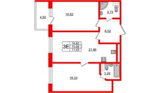 Апартаменты в ЖК Берег. Курортный, 2 комнатные, 71.53 м², 2 этаж