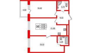 Апартаменты в ЖК Берег. Курортный, 2 комнатные, 71.53 м², 4 этаж
